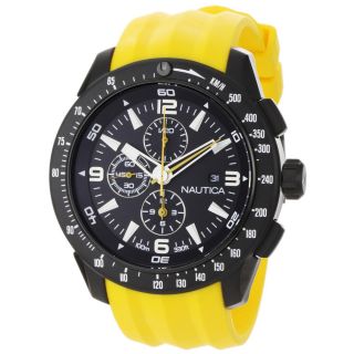 Nautica Mens NST 101 N18599G Yellow Resin Quartz Black Dial Watch