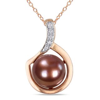 Miadora Pink Silver Freshwater Pearl and Diamond Accent Necklace (G H