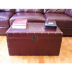 Classic Brown Faux Leather Wooden Steamer Trunks (Set of 2
