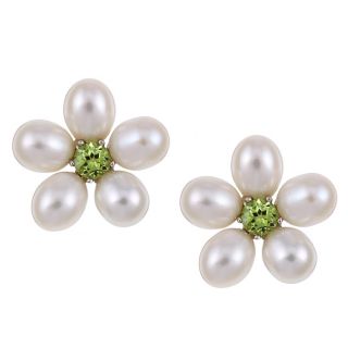 Silver Freshwater Pearl and Peridot Flower Earrings (6.5 7 mm) Today