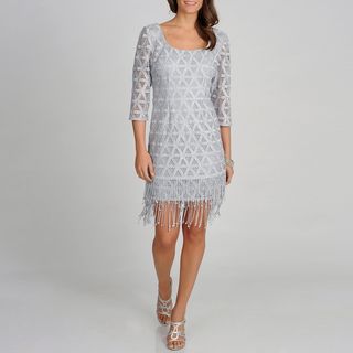 Ignite Evenings Womens Silver 3/4 Sleeve Lace Party Dress
