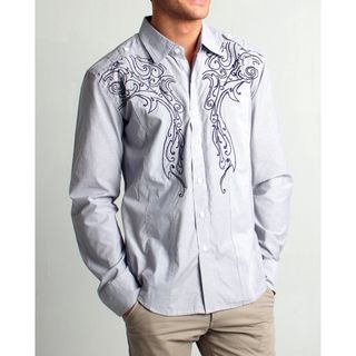 191 Unlimited Mens Slim Fit Grey Embroidered Woven Shirt