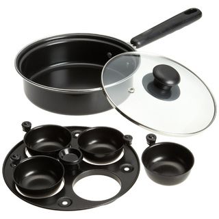 Nonstick 4 cup Egg Poacher Fry Pan with Glass Lid