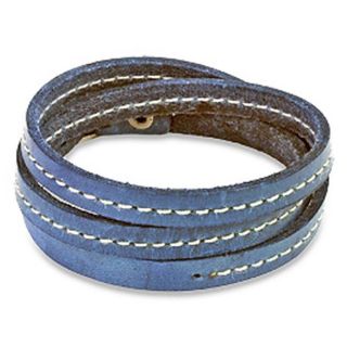 Distressed Blue Triple Wrap Leather Bracelet