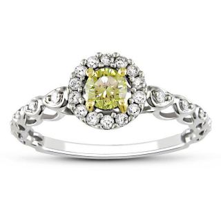 Miadora 14k Gold 1/2ct TDW Yellow and White Diamond Halo Ring (G H, I2