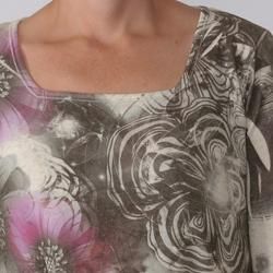 California Bloom Womens Floral Graphic Lace Trim Top
