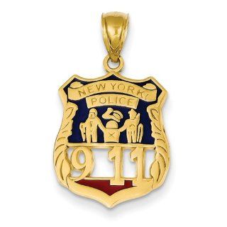 14k Enameled New York Police 911 Badge Pendant Jewelry