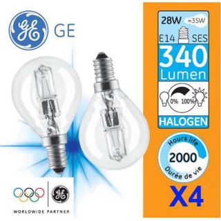 de 4 sphériques halogène 28W E14   Equivalence  35W   Lumens  340