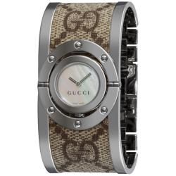 Gucci Womens 112 Twirl Brown Fabric Mother of Pearl Watch