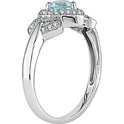 Miadora 10k White Gold Diamond and Blue Topaz Heart Ring