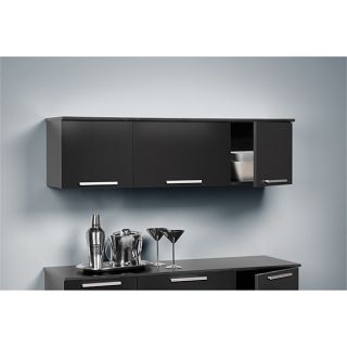 Black Wall Storage Top Cabinet with Sliding Glass Doors