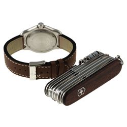 Swiss Army Mens Officers Watch and Rosewood SwissChamp Knife Gift