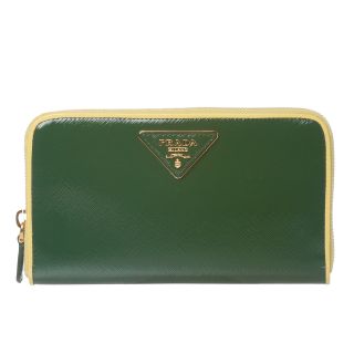 Prada Green/ Yellow Color block Saffiano Patent Leather Wallet