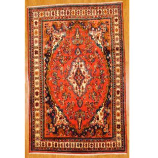Persian Hand knotted Red/ Ivory Hamadan Wool Rug (69 x 108