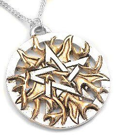 Silver Tone and Gold Plated Pewter Magical Fire Pentagram
