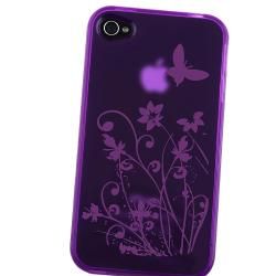 Purple/ Flower Butterfly TPU Rubber Case for Apple iPhone 4