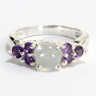 Sterling Silver White Moonstone and Amethyst Ring (India)