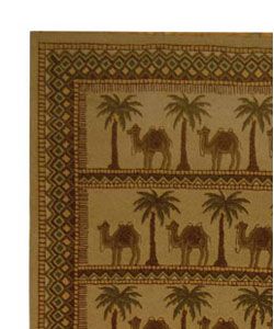 Hand hooked Camel Ivory/ Camel Wool Rug (89 x 119)