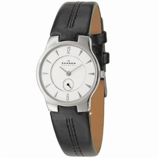 Skagen Womens Classic Stainless Steel and Leather Strap Watch