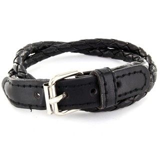 Leather Jet Black Woven Bracelet