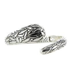Sunstone Sterling Silver Oxidized Bali Leaf Design Bangle Bracelet