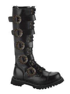 Mens Black Leather Steampunk Boot   8 Shoes