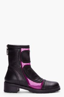 Versus Purple Combo Leather Network Boots for women