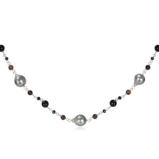 Miadora Sterling Silver Black Tahitian Pearl and Multi gemstone