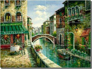 Cafe by the Canal   Cafe Art Ceramic Tile Mural 18 x 24 Kitchen