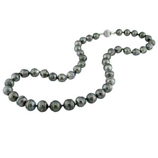 DaVonna 14k Gold Black 8 10mm Tahitian Pearl Necklace Earring Set with