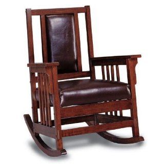 Dark Oak Cushion Leather Rocker Wood Rocking Chair Home
