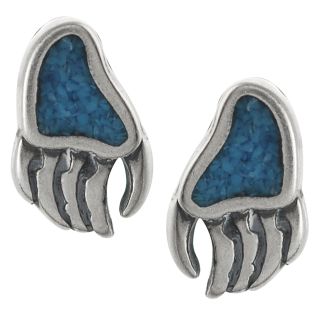 Tressa Sterling Silver Genuine Turquoise Bear Paw Print Stud Earrings