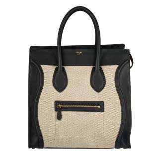 Celine Black/ Cream Medium Luggage Tote Bag