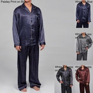 Alexander Del Rossa Mens Printed Satin Pajamas Set
