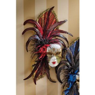 Venezia Feathered Carnivale Mask Crimson and Ebony Home