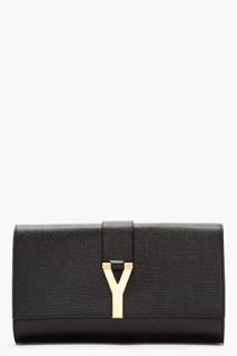 Saint Laurent Black Calfskin Logo Piece Folding Clutch for women