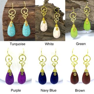 Brass Turquoise Teardrop Swirl Earrings (Thailand)
