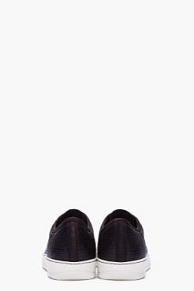 Lanvin Black Pebbled Patent And Suede Tennis Shoes for men