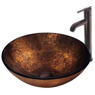 VIGO Russet Glass Vessel Sink and Faucet Set in Oil Rubbed Bronze