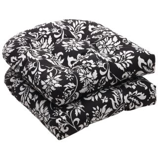 Pillow Perfect Outdoor Black/ White Floral Wicker Seat Cushions (Set