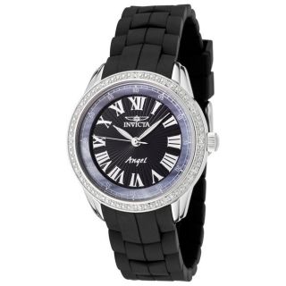 Invicta Womens Angel Black Polyurethane White Diamond Watch
