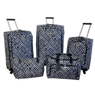 Jenni Chan Signature Black/White 5 piece Spinner Luggage Set