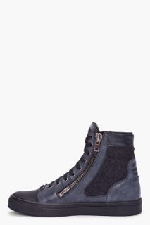 Maison Martin Margiela Charcoal Leather Wool Sneakers for men