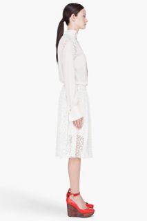 Chloe Off white Long Sleeve Lace Panelled Midi Dress for women
