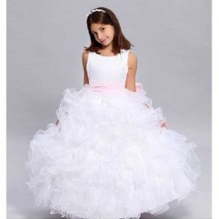 Girls Designer White Sleeveless Ruffle Skirt Pageant Dress
