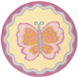 Handmade Childrens Butterfly Yellow N. Z. Wool Rug (4 Round) Today