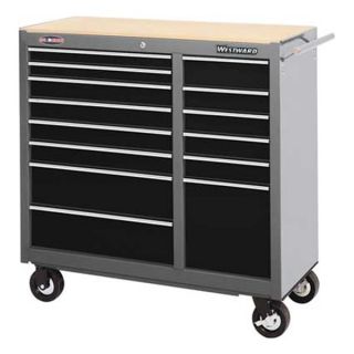 Westward 4FNP7 Rolling Cabinet, 41 W, 14 Drawer, Pt/Black