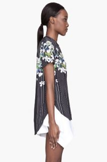 3.1 Phillip Lim Navy Floral Overlapping Silk T shirt for women