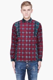 White Mountaineering Red Plaid Cut out Shirt for men