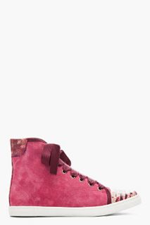 Lanvin Fuchsia Suede And Snakeskin Ribbon laced Sneakers for women